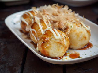 Fried Takoyaki balls dumpling - japanese food
