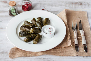 Dolmades stuffed with rice and meat