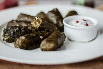Dolmades stuffed with rice and meat