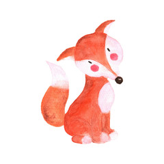 Fox Woodland Animals Watercolor Hand-painted Illustratioin Isolated