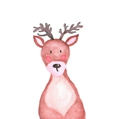 Deer Woodland Animals Antlers Watercolor Hand-painted Illustratioin Isolated