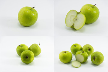 Set green apple isolated on white background.Fruit for health and raw around dietary supplement