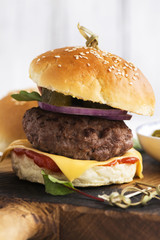 Homemade burger and ingredients