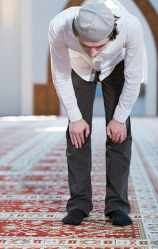 Religious muslim man praying, steps of praying