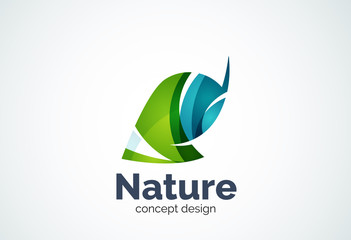 Abstract business company leaf logo template, green concept