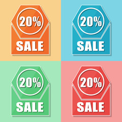 20 percentages sale, four colors web icons, vector