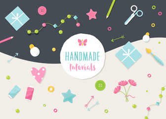 Handmade Tutorials and Workshops Banner. Crafts and Tools Flat Vector Illustration