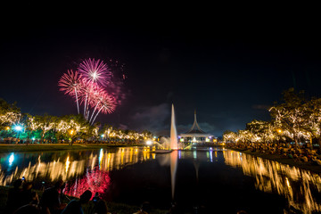 Colorful festival fireworks at RAMA9 park, Bangkok.