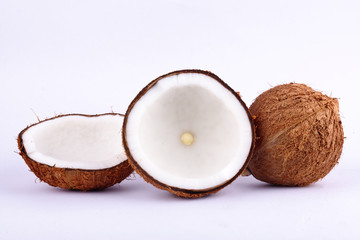coconut half clipping path for coconut milk and brown coconut shell  on white background fruit food isolated
