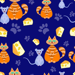 seamless pattern cat and mice