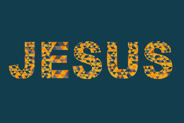 Jesus word triangle illustration design orange on  dark blue background. Christianity art.
