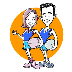 caricature of basketball couple cartoon