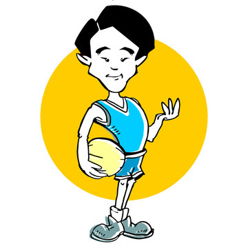 Cartoon of basketball asian man