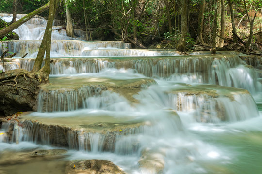 Beautiful and very nice waterfall for relaxation, Erawan waterfall loacated Kanjanaburi Province , Thailand © peangdao
