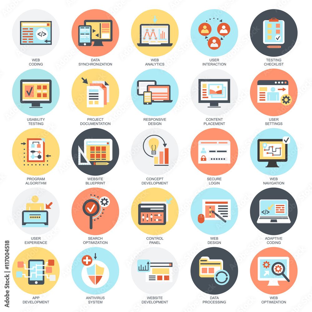 Fototapete flat conceptual icons set of web design and development