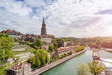 Bern city along Aare river in Bern, Switzerland