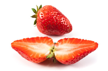 Two strawberries close up