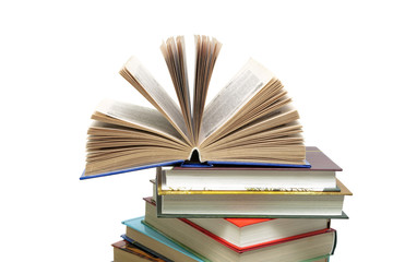 Books closeup isolated on white background.