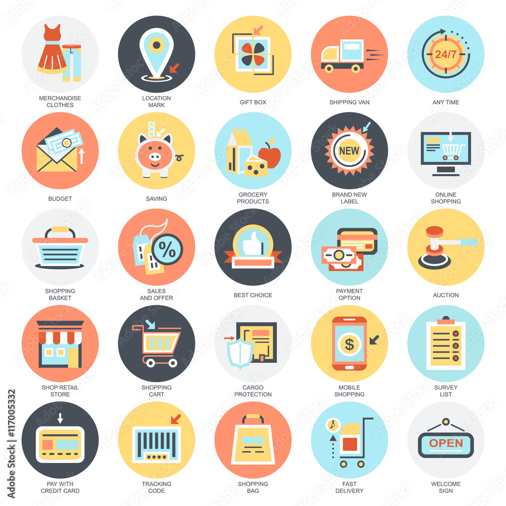 Poster flat conceptual icons set of e-commerce