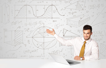 Businessman with business calculations background