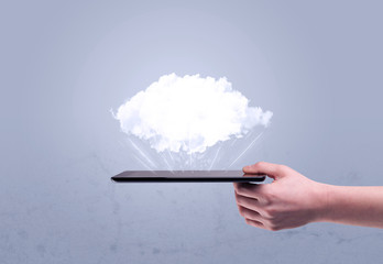 Hand holding phone with empty cloud