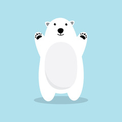 Polar bear cartoon character. A Cute Polar bear standing on blue background. Flat design Vector illustration.