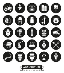 Agriculture and Farming Round Icon Set