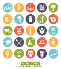 Agriculture and Farming Round Color Icon Set