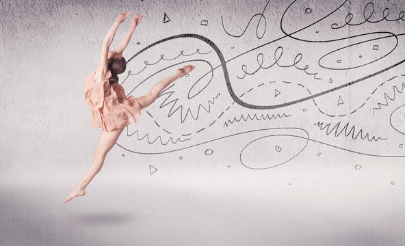 Ballet dancer performing art dance with lines and arrows