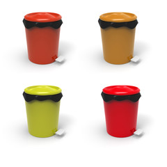 Group of four recycle bins on background. 3d render.