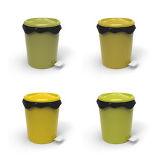Group of four recycle bins on background. 3d render.