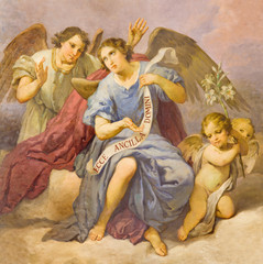 Fototapety  Rzym, Włochy - 9 marca 2016: Fresk aniołów w kościele Chiesa di Santa Maria w Aquiro (kaplica Matki Bożej z Lourdes) autorstwa Domenico d Alessandro (1865).