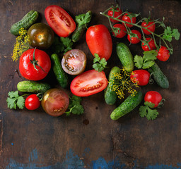 Background with tomatoes and cucumbers