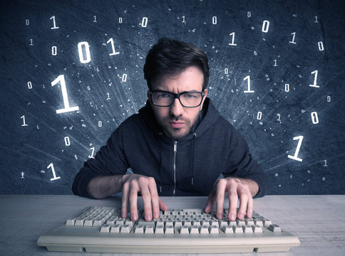 Online intruder geek guy hacking codes