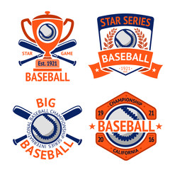 Fototapeta premium Set of old style Baseball Labels with ball and bats. Vector