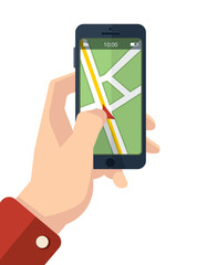 hand holding smartphone icons