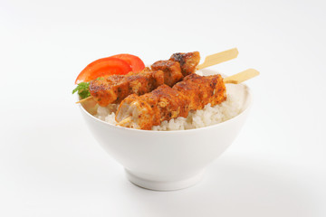 spicy chicken souvlaki with rice