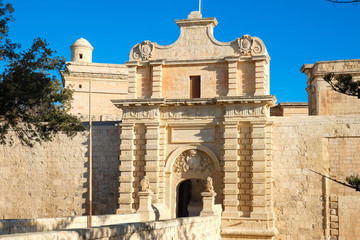 Fototapeta na wymiar Mdina city gate. Old fortress. Malta