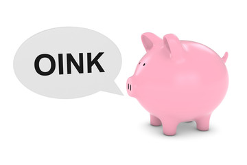 Piggy Bank with Oink Text Speech Bubble 3D Illustration