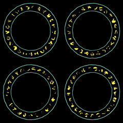 Magical signs inside the circle 3d illustration - 117015309