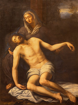 OME, ITALY - MARCH 10, 2016:  The painting of Pieta in church Basilica di San Marco