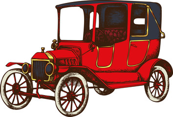 Vintage car in the style of engraving. Vector illustration