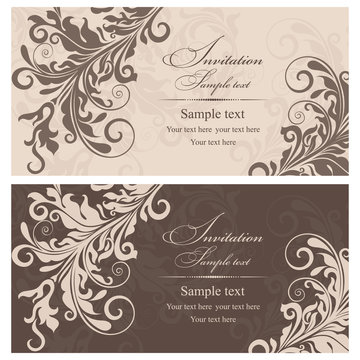 Wedding Invitation card Baroque brown and beige