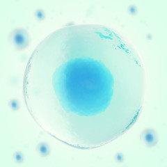Blue cell human in centre, medicine scientific background. 3d illustration.