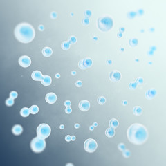 Blue cell on grey scientific background, life and biology concept. 3d illustration.