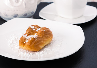 The choux pastry on a white plate
