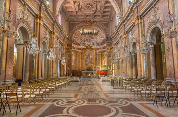 ROME, ITALY - MARCH 11, 2016: The nave of church Basilica di Santi Giovanni e Paolo.