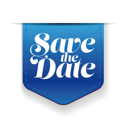 Save the Date lettering blue ribbon