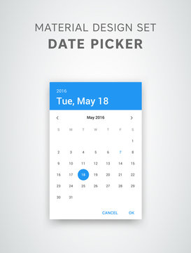 Material design date picker. Clean calendar ui design. GUI elements

