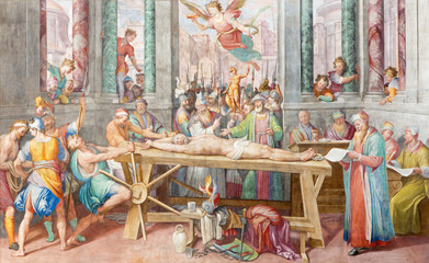 ROME, ITALY - MARCH 11, 2016: The fresco of Martyrdom of St. Vitale in church Basilica di San Vitale by Tarquinio Ligustri (1603).